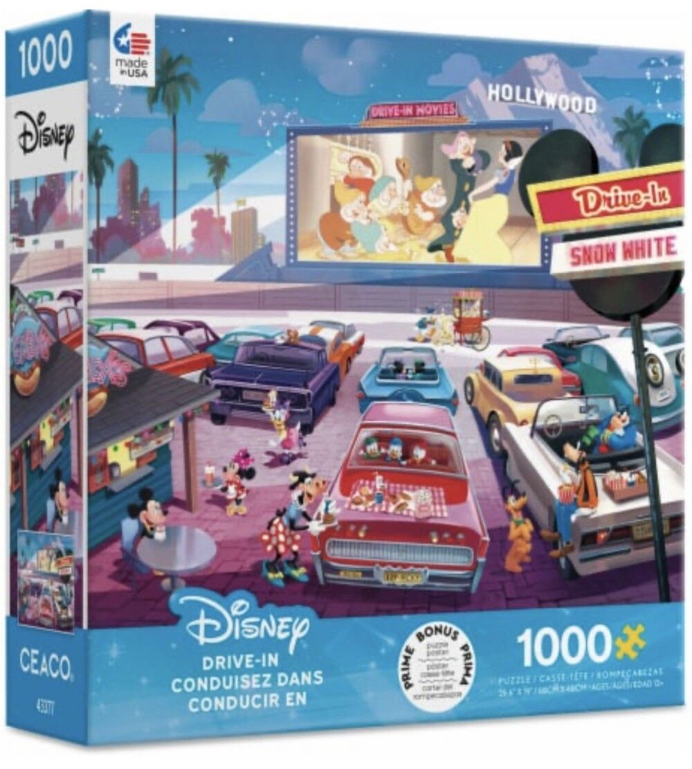 Ceaco Disney Drive-In Jigsaw Puzzle 1000 Pieces with Bonus Poster